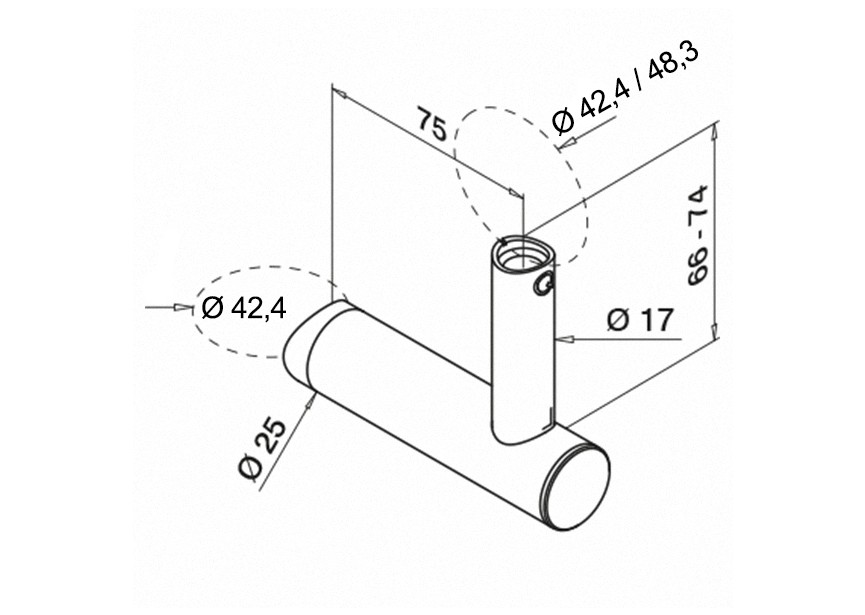 Support p/ main-courante déportée Ø42,4 ou Ø48,3mm