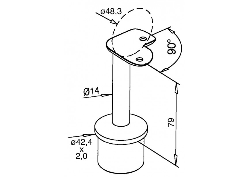 130710-048-90-12~~BUISSTEUN 90°, 42,4X2MM OP BUIS 48,3MM,