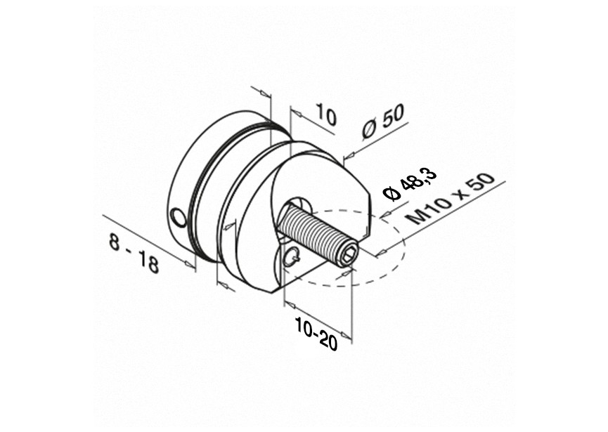 131747-010-48-12~~GLAS ADAPTER, Ø 50MM, VOOR BUIS Ø 48,3MM,