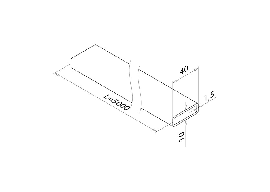 Tube rectangulaire 40x10x1,5 - L=5000mm