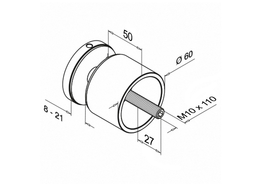 Entretoise Ø 60 mm pour vitrage, H = 50 mm