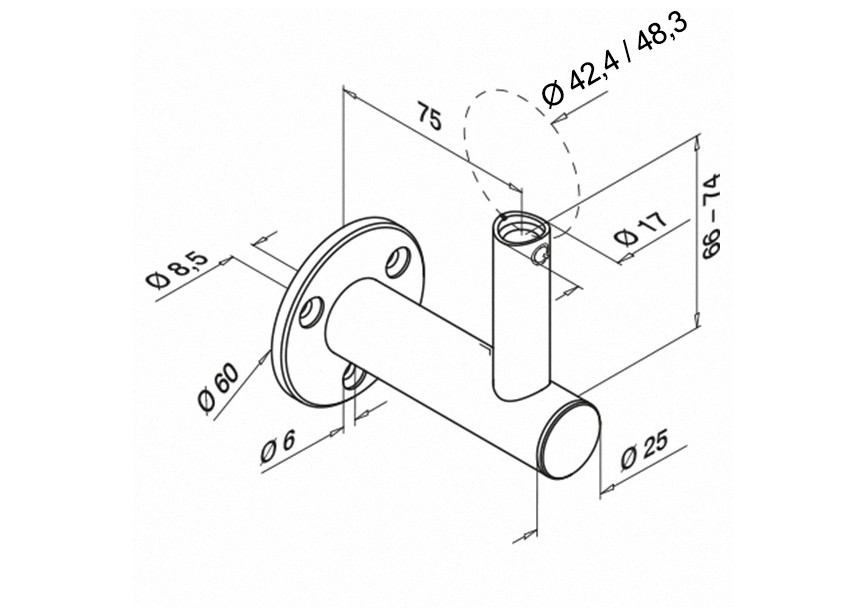 140142-044-12~~voor handrailing Ø42,4  48,3mm, RVS316 geborsteld