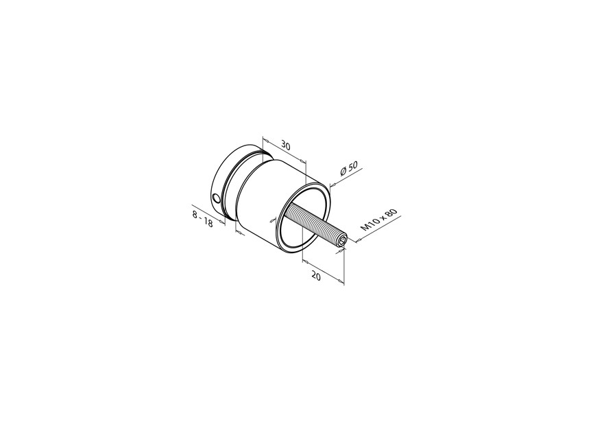 140747-030-12~~Glas adapter, Ø 50mm, vlakke aansluiting,