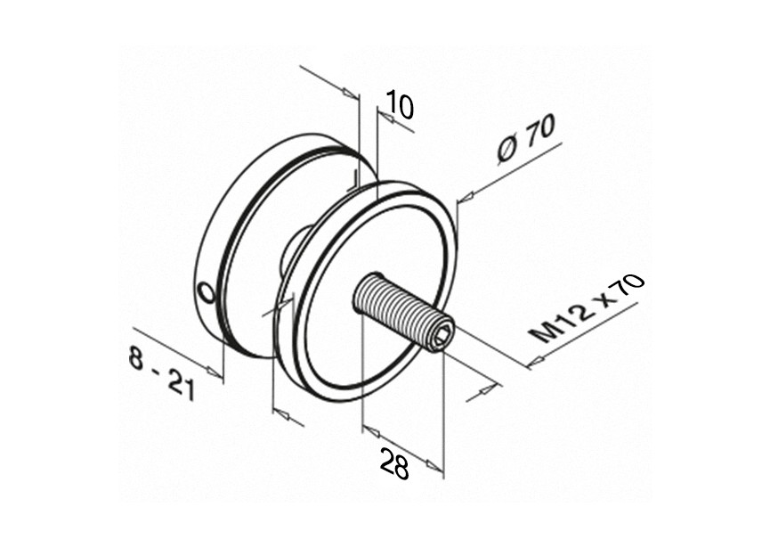 Adaptateur à verre, Ø 70mm, fixation plate