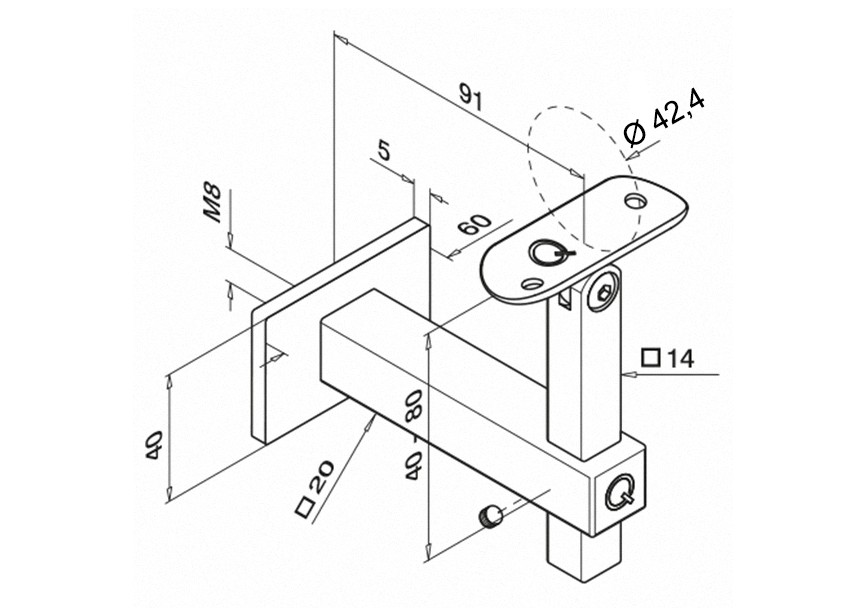 134145-042-12~~ARMRELINGSTEUN VARI. SQUARELINE, VOOR WANDBEVEST.,