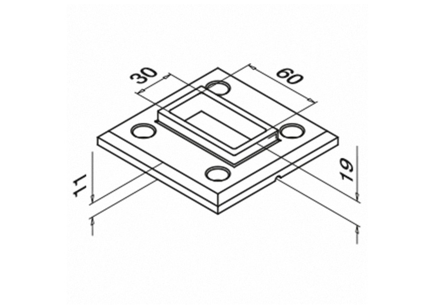 Embase à souder s/ tube rectangulaire 60x30x2,6mm