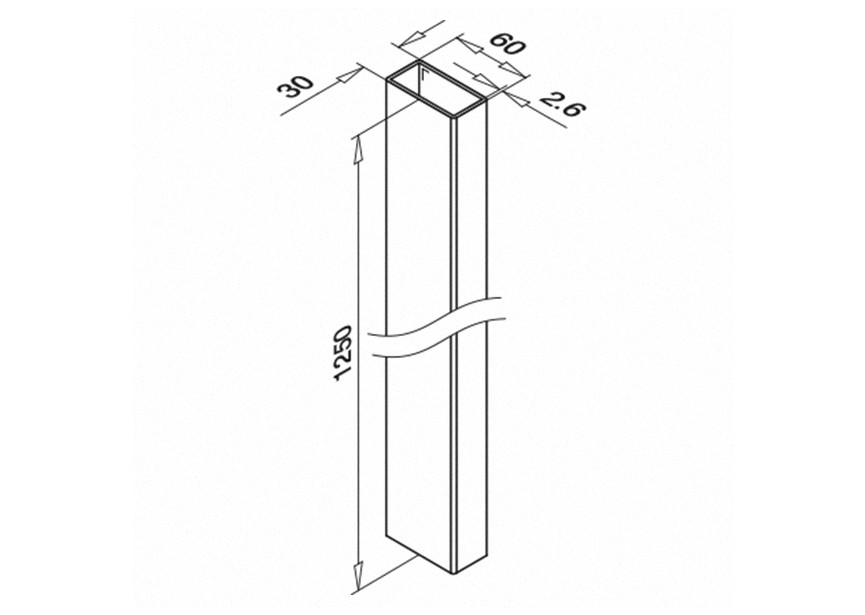 Tube 60 x 30 x 2,6mm, H=1250mm