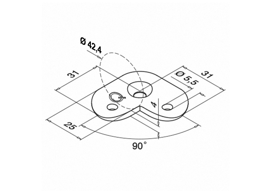 131802-042~~RELING HOUDER VOOR BUIS Ø 42,4MM, 90°