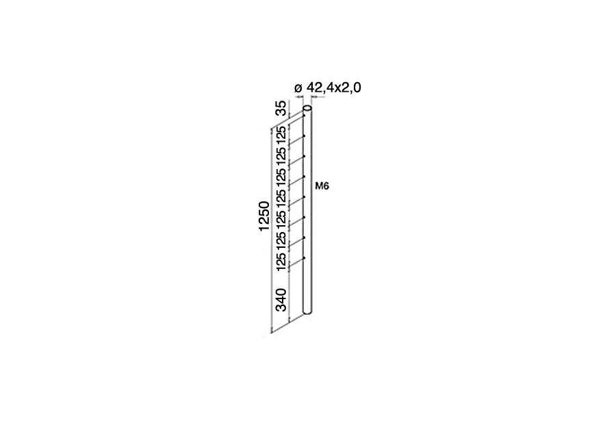 Poteau Ø42,4/2 mm, pré-percé M6 un côté,