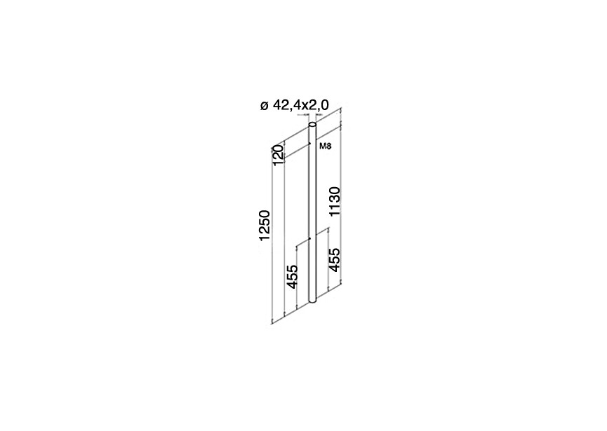 Poteau Ø42,4/2 mm, pré-percé M8 deux côtés,