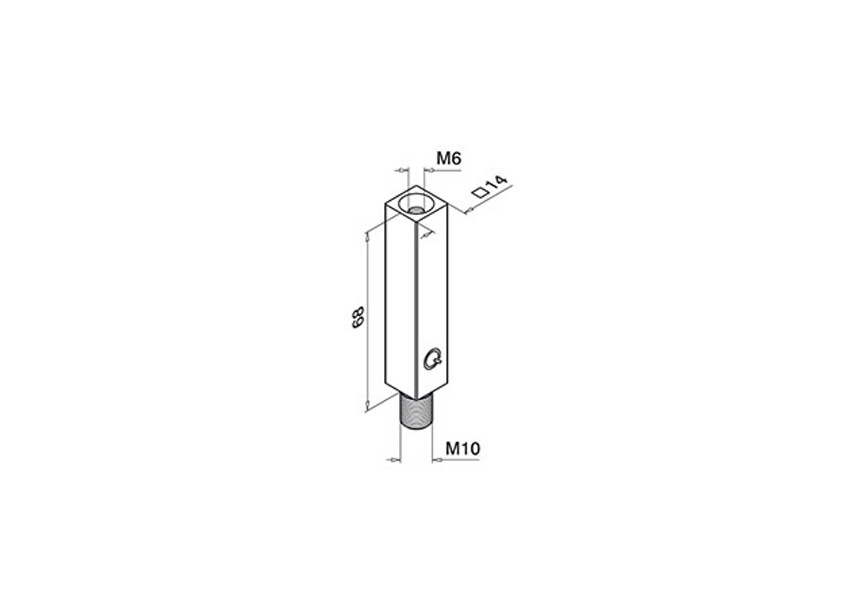 Tige carrée 14 mm, L = 68 mm,