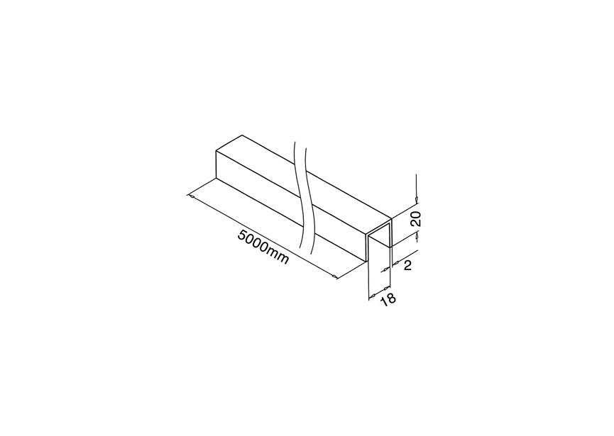 Main courante en alu, 18x20mm, 17,52mm, L=5000mm,