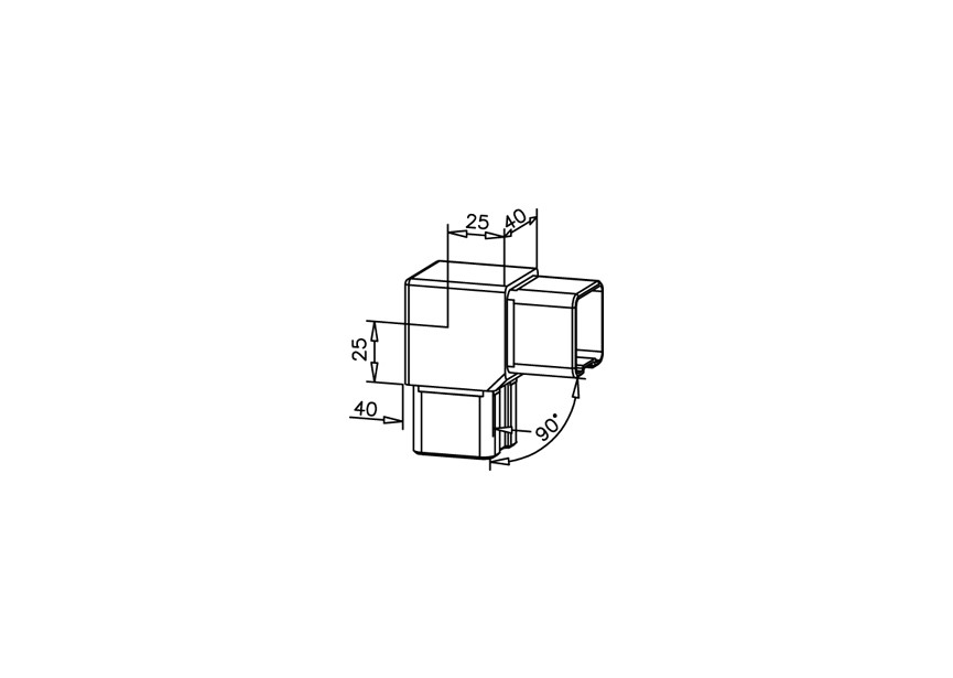 Raccord  90° pour tube 40x40x2mm,