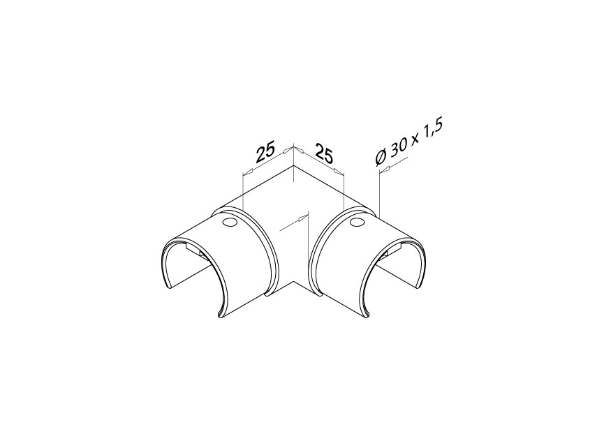 136333-12~~HOEKVERBINDER, Ø-30MM, RVS 304 GEBORSTELD