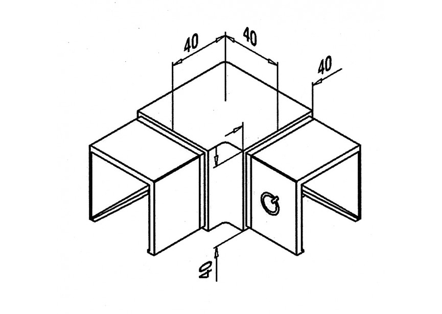 136343-040-12~~90° VERB. HORIZ. VOOR GLAS U-PROFIELBUIS VIERKANT,