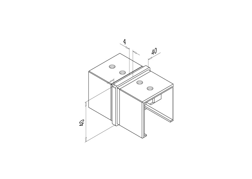 136794-040-12~~VERBINDER V. GLAS U-PROFIELB. VIERK., 40X40MM,