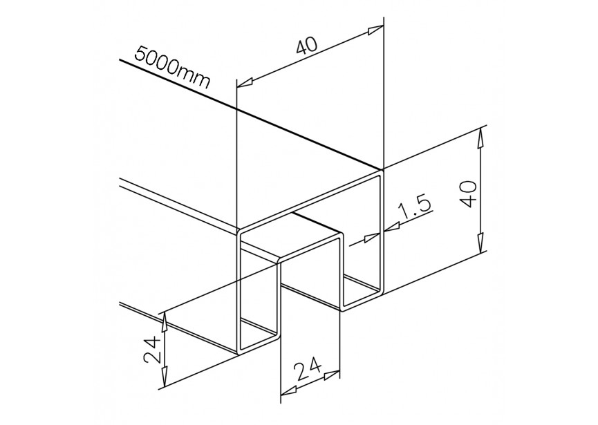 Tube à fond de gorge 40x40x1,5 mm, L=5000 mm