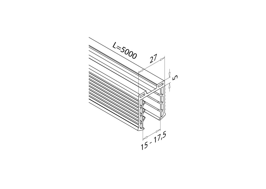 205127-050-15~~Rubber profiel 5m voor glas U-profiel buis Ø48,3mm