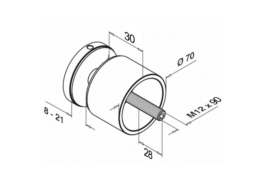 130748-030-12~~Glas adapter, Ø70mm, vlakke aansluiting,