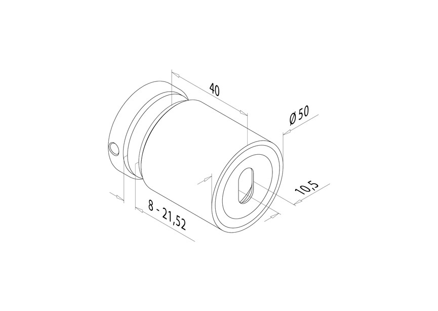 Adaptateur à verre Ø 50mm, fixation plate