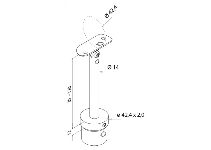 Support de m-c. ajustable pr tube Ø 42,4x 2