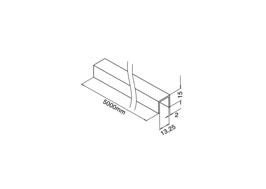 Profil en U 13,25x15mm, 5000mm, verre 12,76mm