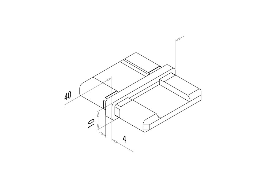 134790-041-12~~Verbindingsstuk, v. vierkant buis, 40 x 10 x 1,5mm