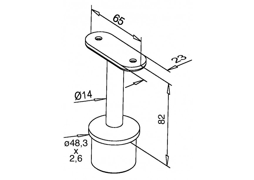 140713-000-00-12~~BUISSTEUN VOOR VLAKKE HANDRAILING, BUIS Ø 48,3MM