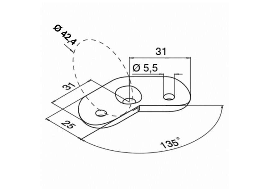 Berceau 135°, pour tube Ø42,4 mm,