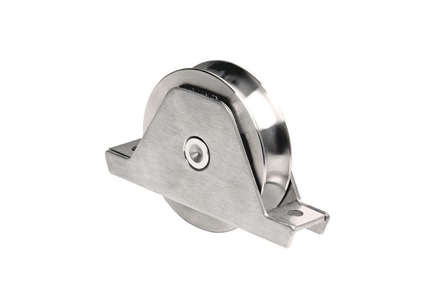 338I-100~~INBOUW WIEL  2 ROULEMENTEN, MONTAGESTEUN U-GROEF INOX