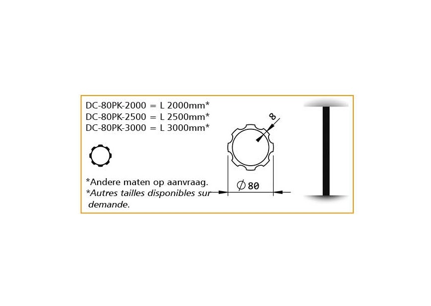 DC-80PK-2500~~GEKARTELDE PAAL VOOR KOLOM 80MM - L.2500MM