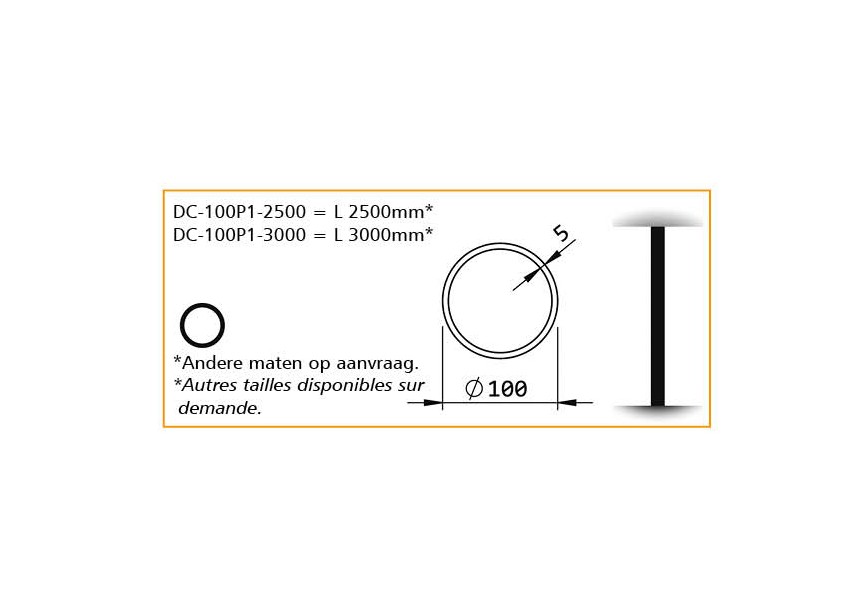 DC-100P1-2500~~RONDE PAAL VOOR KOLOM 100MM - L.2500MM