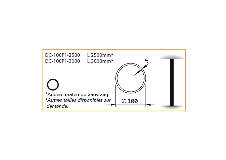 DC-100P1-3000~~RONDE PAAL VOOR KOLOM 100MM - L.3000MM