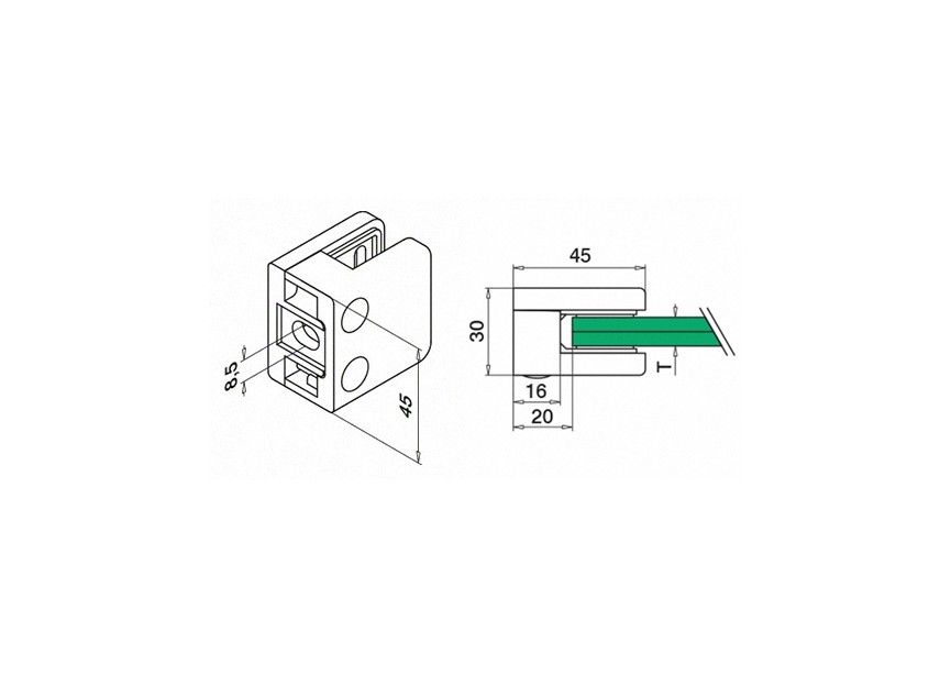 102100-000-17~~Glasklem, model 21, excl, klemrubbers,