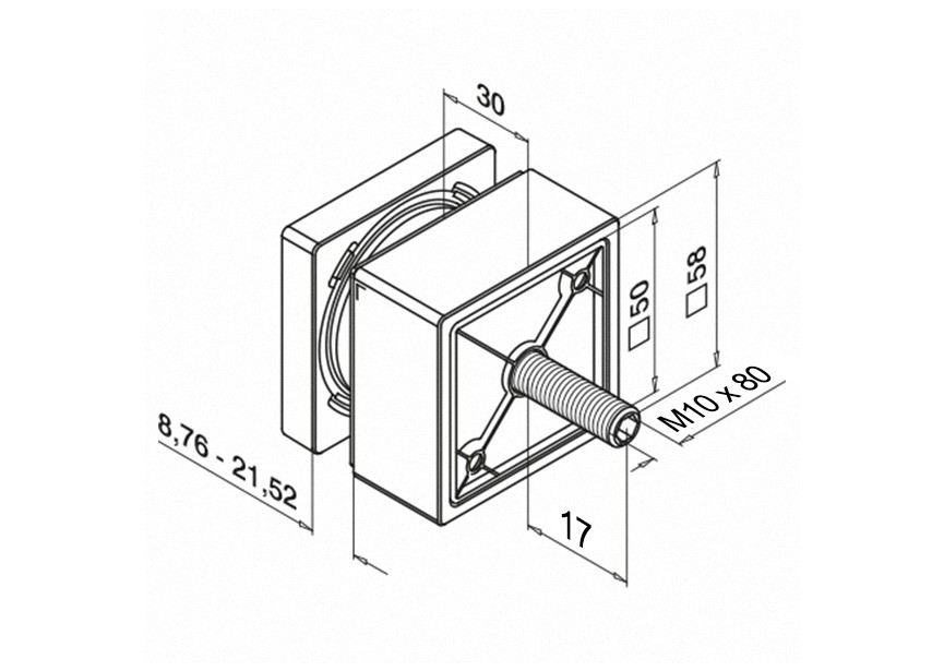 Entretoise carrée 50x50mm pour vitrage, H =30 mm