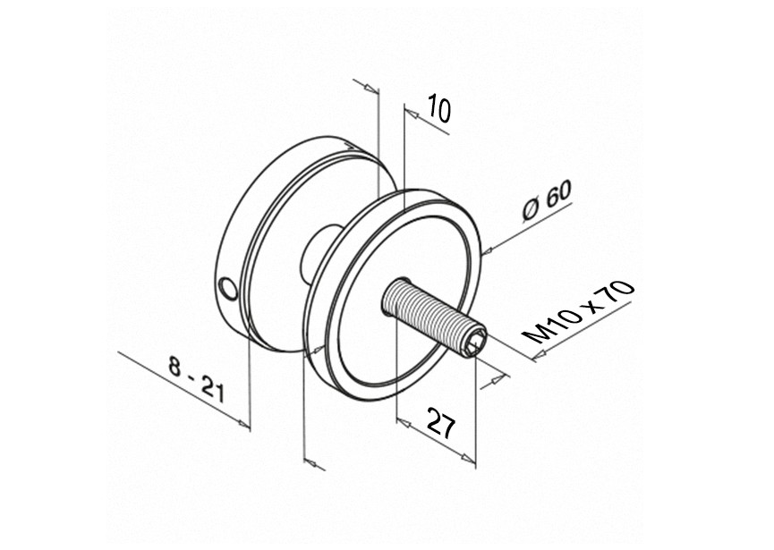 Entretoise Ø 60 mm pour vitrage, H = 10 mm