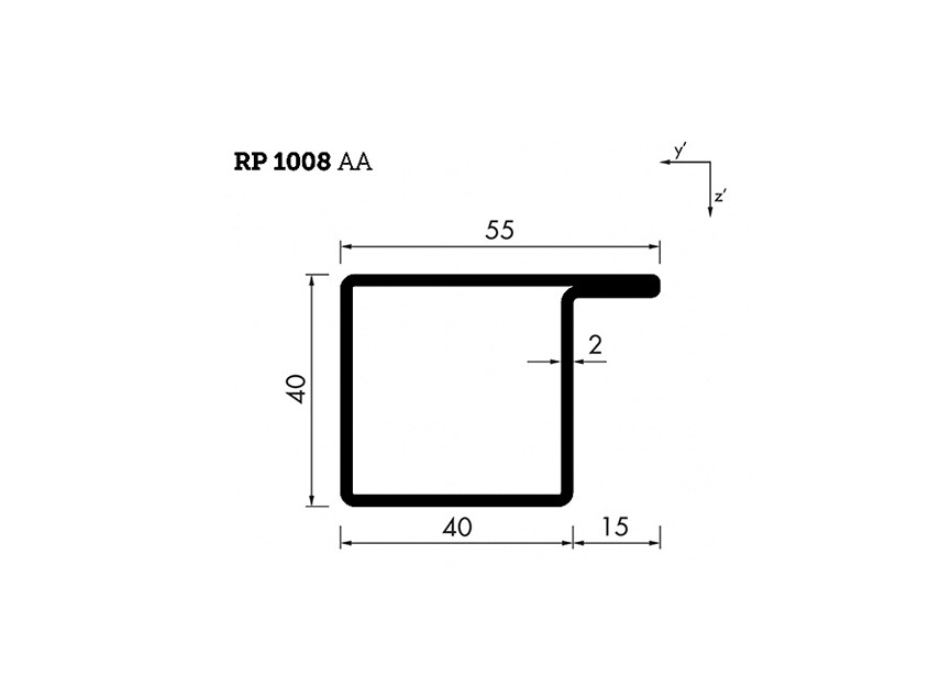 RP1008AA~~L=6000mm HOP profiel in brut staal L40x40x15x2