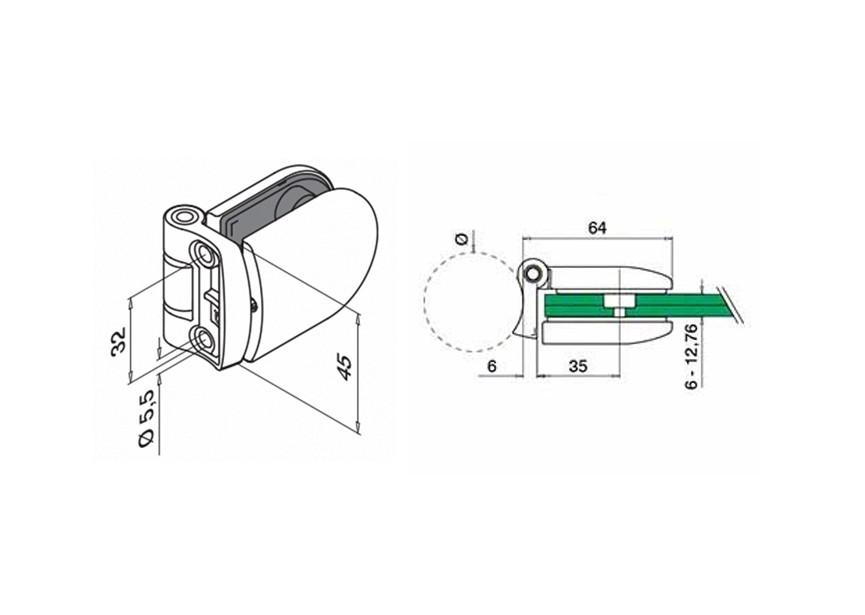 Charnière de portillon, fixat. s/tube Ø42,4 mm -