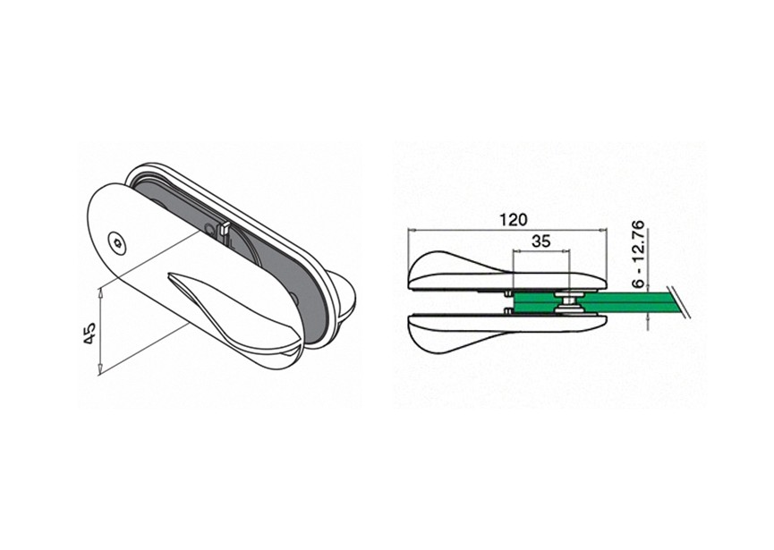 Loquet de portillon, fixat. s/ verre 6 - 12,76 mm