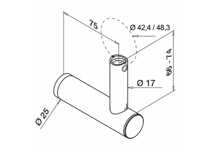 Support p/ main-courante déportée Ø42,4 ou Ø48,3mm