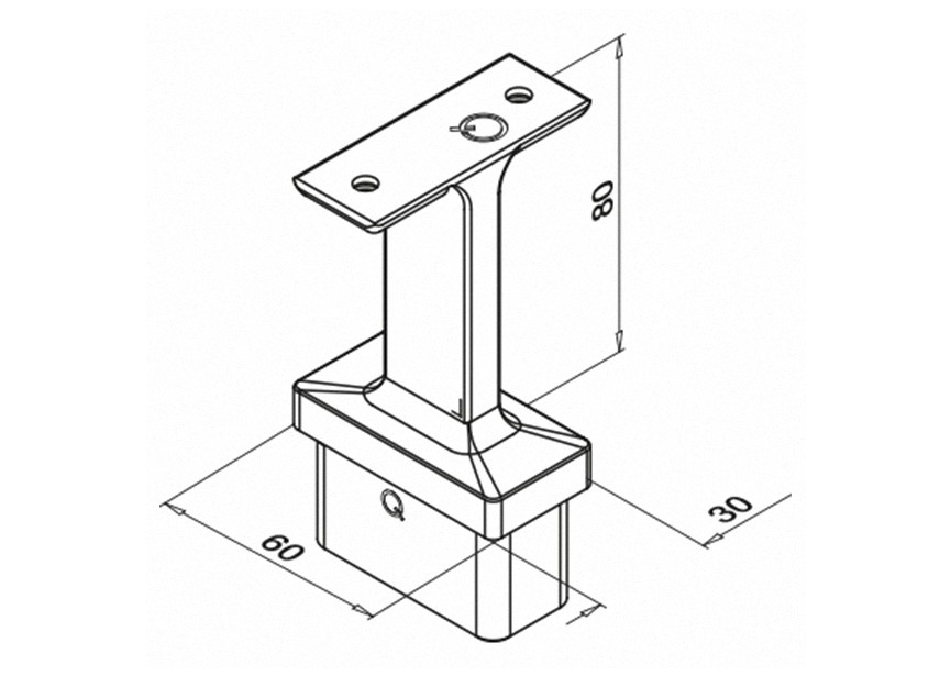 Support 60x30x2,6mm pour main-courante plate