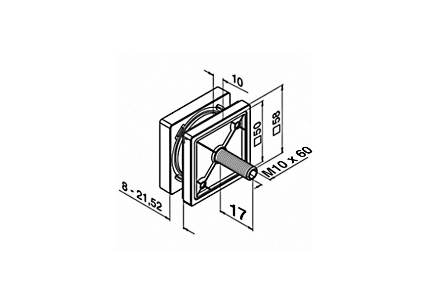 144747-010-12~~Glasadapter, vierkant, 50x50 mm, vlak,