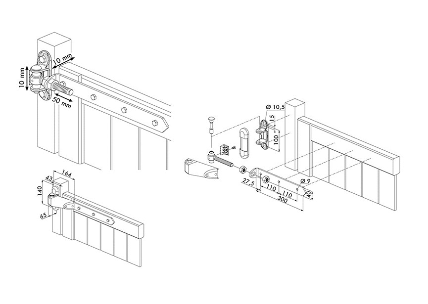 4DW-300-A2~~P00006983 - Prijs per set van 2-vandalismebestendig 4d-scharnier vr houten poort-300mm