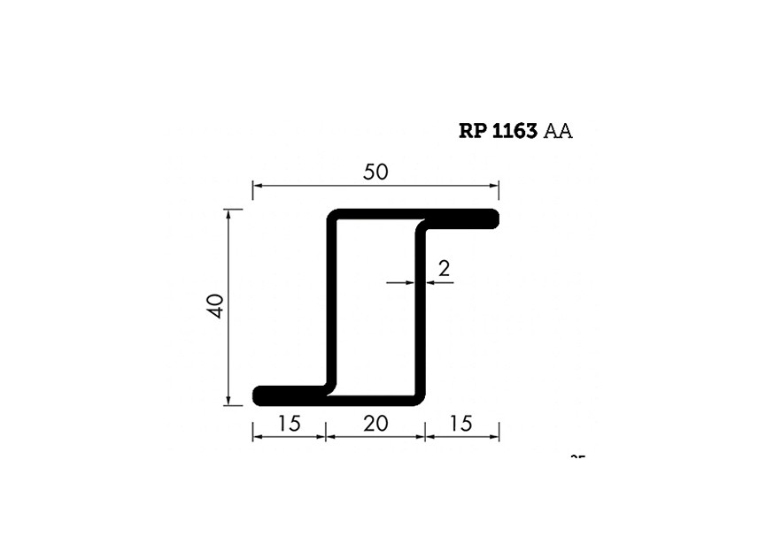 RP1163AA~~L=6000mm HOP profiel in brut staal Z40x20x15x2