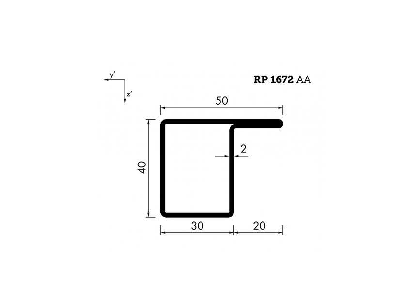 RP1672AA~~L=6000mm HOP profiel in brut staal L40x30x20x2