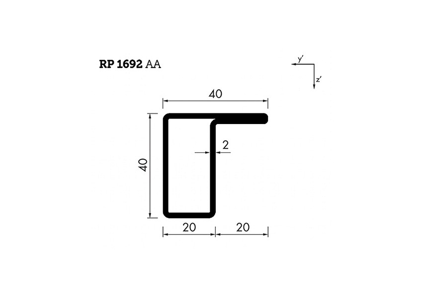 RP1692AA~~L=6000mm HOP profiel in brut staal L40x20x20x2