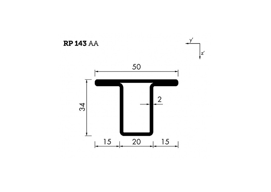 RP143AA~~L=6000mm HOP profiel in brut staal T34x20x15x2