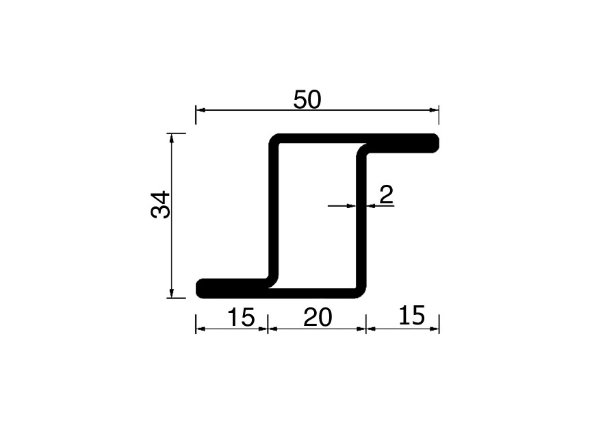 RP169AA~~L=6000mm HOP profiel in brut staal Z34x20x15x2mm