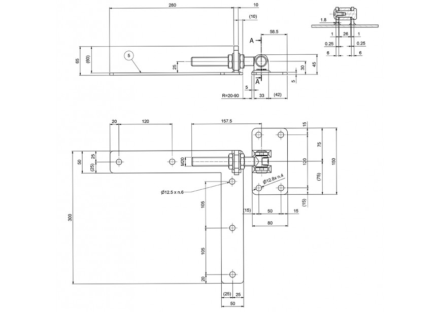 130-WH-M20SX~~SP-130M20-E  L SCHARNIER - L=300MM- RAL 9005