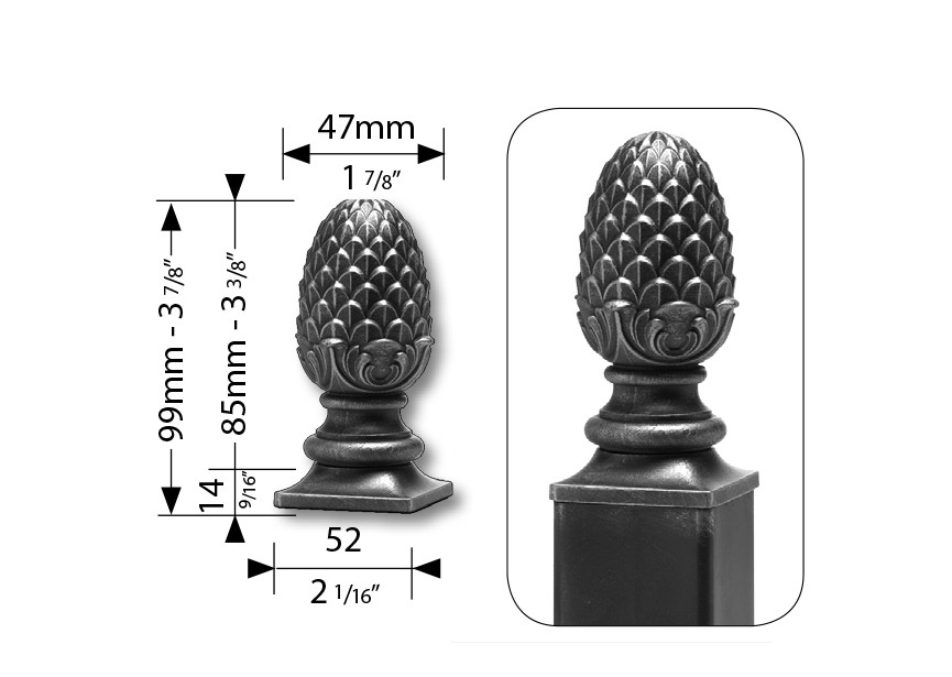 POMME DE PIN EN ACIER -MASSIVE - SOUDABLE ET GALVANISABLE